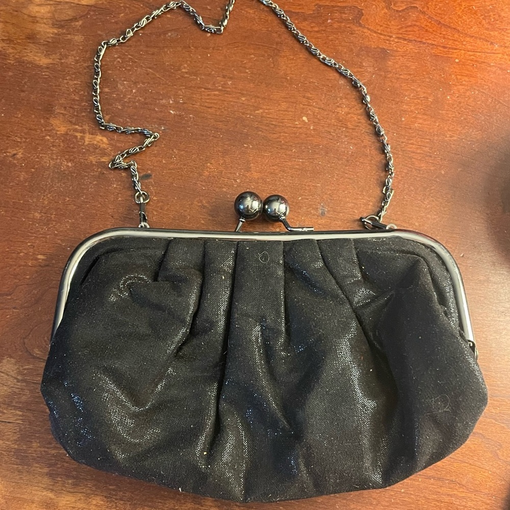Express Black Clutch with Kiss-Lock Closure